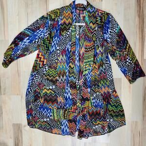 Creation‎ Colorful Print Cover Up Duster Open Front Lightweight  Womens